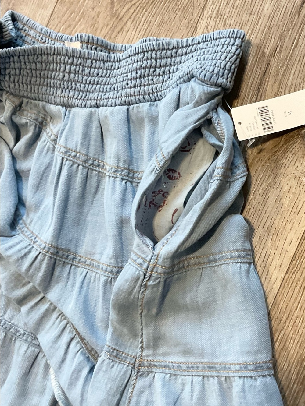 Anthropologie Pilcro Reese Smocked Light Blue Tiered Mini Skirt Size Medium NWT - Picture 7 of 15